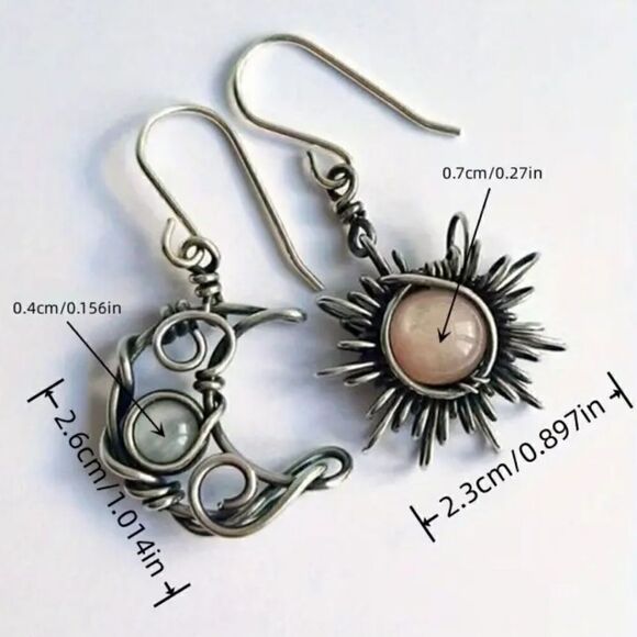 Vintage Style Sun and Moon Earrings Symbolic Harmony Boho Handmade Earrings - Picture 6 of 9